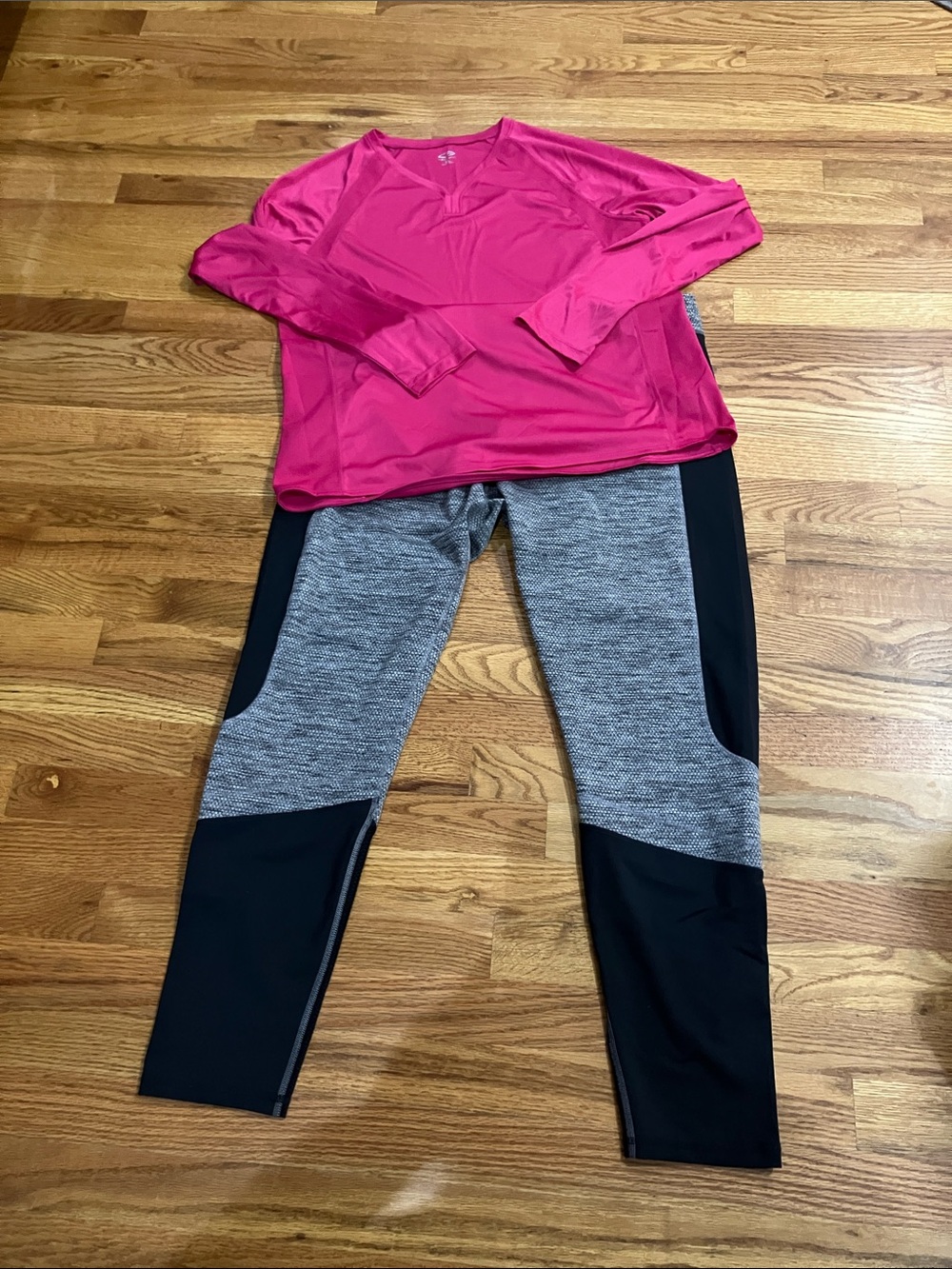 Champion Pink Top with Gray & Black Colorblock Leggings
